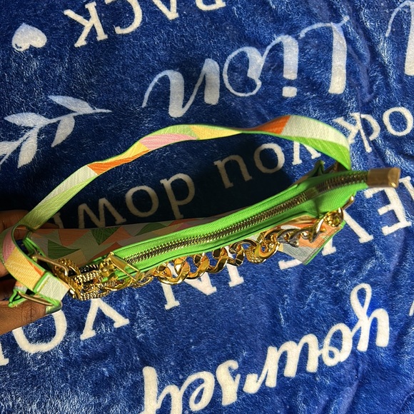 Orange,green,gold,yellow, pink, blue and grey two strapped purse. - Picture 3 of 5